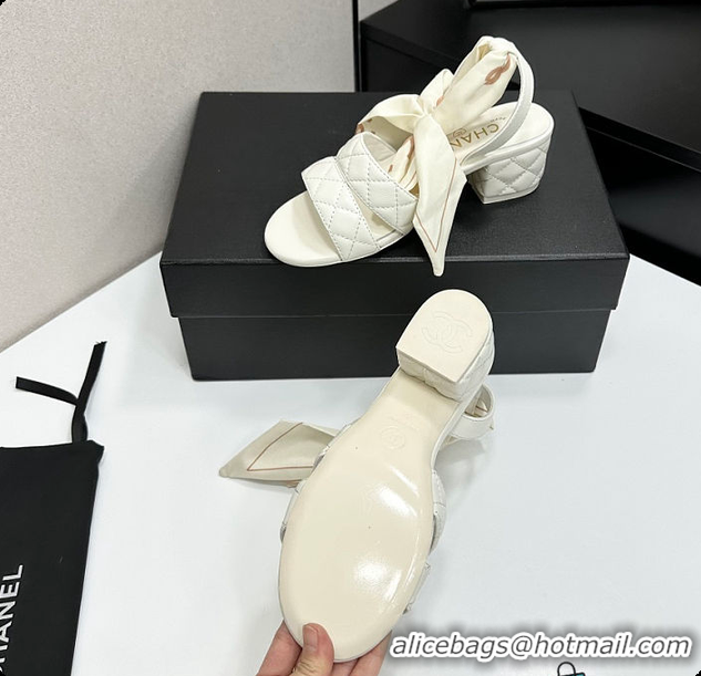 Good Product Chanel Quilted Lambskin Sandals With Scarf Detail White 6080109