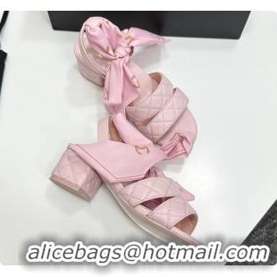 Hot Style Chanel Quilted Lambskin Sandals With Scarf Detail Pink 6080109
