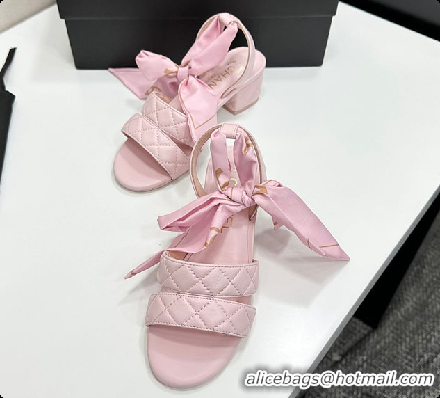 Hot Style Chanel Quilted Lambskin Sandals With Scarf Detail Pink 6080109