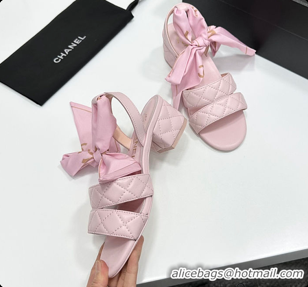 Hot Style Chanel Quilted Lambskin Sandals With Scarf Detail Pink 6080109