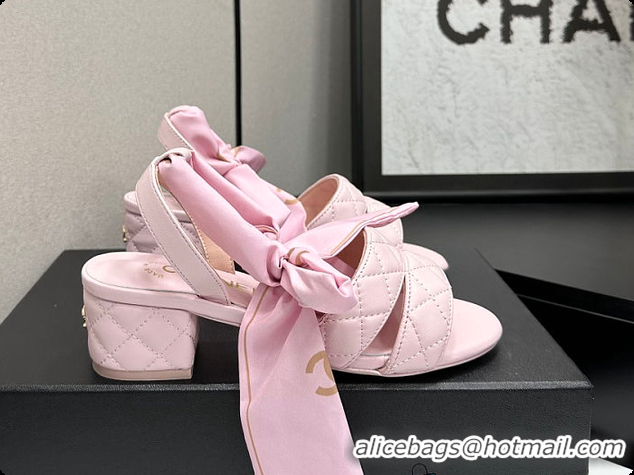 Hot Style Chanel Quilted Lambskin Sandals With Scarf Detail Pink 6080109