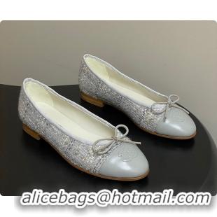 Stylish Chanel Ballerina Shoes Tweed & Gray, Black & White 6080110