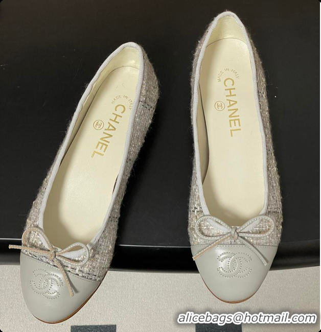 Stylish Chanel Ballerina Shoes Tweed & Gray, Black & White 6080110