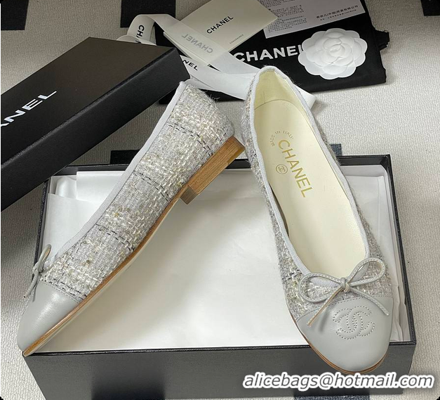 Stylish Chanel Ballerina Shoes Tweed & Gray, Black & White 6080110