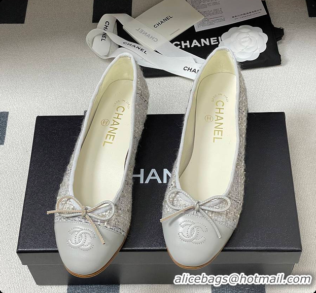 Stylish Chanel Ballerina Shoes Tweed & Gray, Black & White 6080110