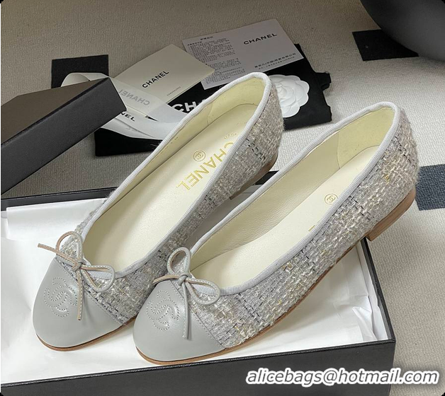 Stylish Chanel Ballerina Shoes Tweed & Gray, Black & White 6080110