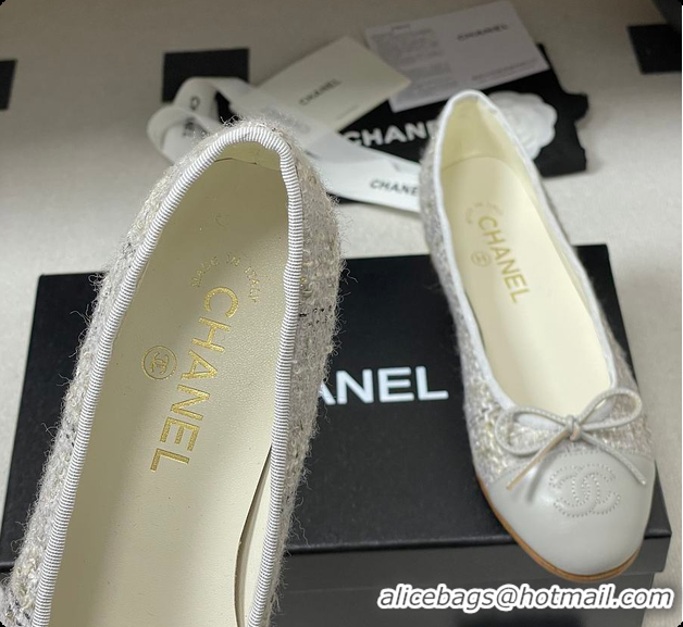 Stylish Chanel Ballerina Shoes Tweed & Gray, Black & White 6080110