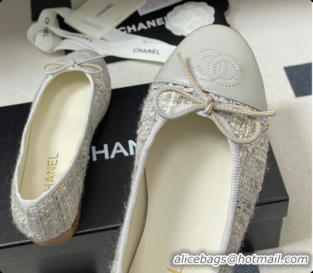 Stylish Chanel Ballerina Shoes Tweed & Gray, Black & White 6080110