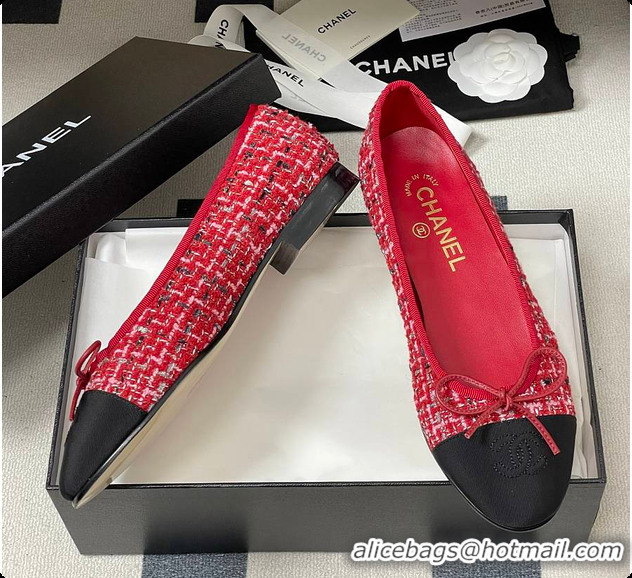Best Grade Chanel Ballerina Shoes Tweed & Red, Black & White 6080110