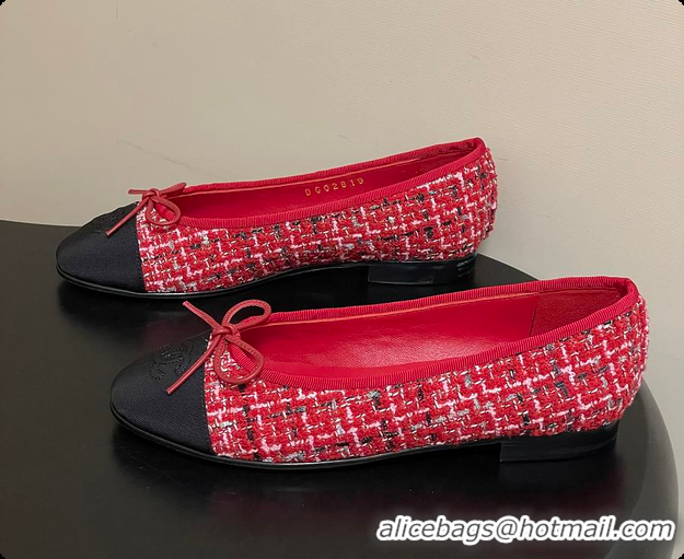 Best Grade Chanel Ballerina Shoes Tweed & Red, Black & White 6080110