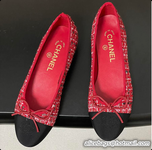 Best Grade Chanel Ballerina Shoes Tweed & Red, Black & White 6080110