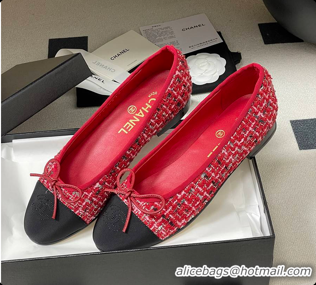 Best Grade Chanel Ballerina Shoes Tweed & Red, Black & White 6080110