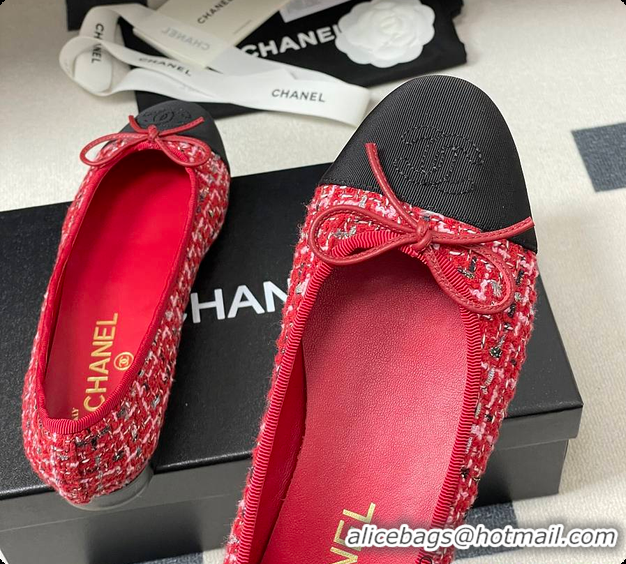 Best Grade Chanel Ballerina Shoes Tweed & Red, Black & White 6080110
