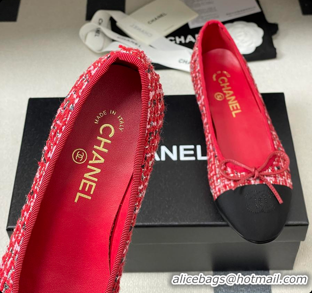 Best Grade Chanel Ballerina Shoes Tweed & Red, Black & White 6080110