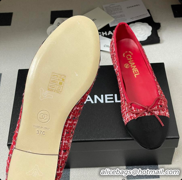 Best Grade Chanel Ballerina Shoes Tweed & Red, Black & White 6080110