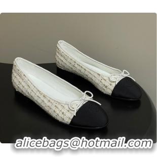 Durable Chanel Ballerina Shoes Tweed White & Black 6080110