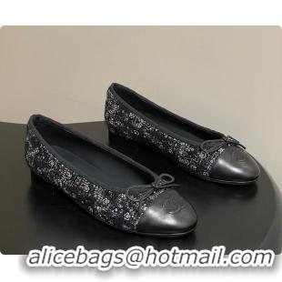 Popular Style Chanel Ballerina Shoes Tweed Black 6080110