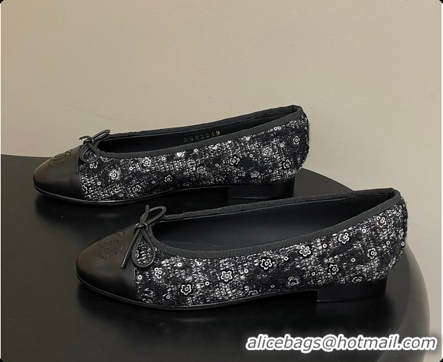 Popular Style Chanel Ballerina Shoes Tweed Black 6080110