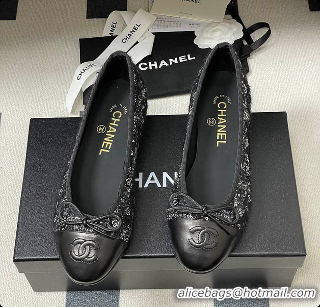 Popular Style Chanel Ballerina Shoes Tweed Black 6080110