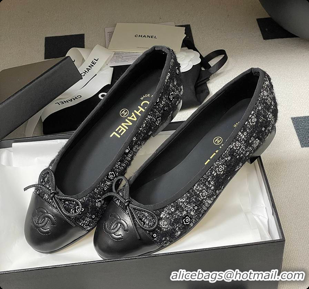 Popular Style Chanel Ballerina Shoes Tweed Black 6080110