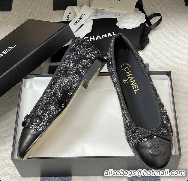 Popular Style Chanel Ballerina Shoes Tweed Black 6080110