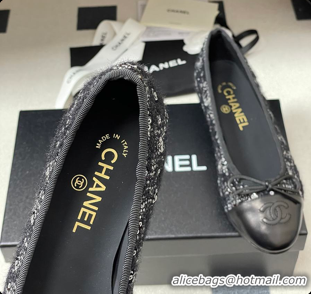 Popular Style Chanel Ballerina Shoes Tweed Black 6080110