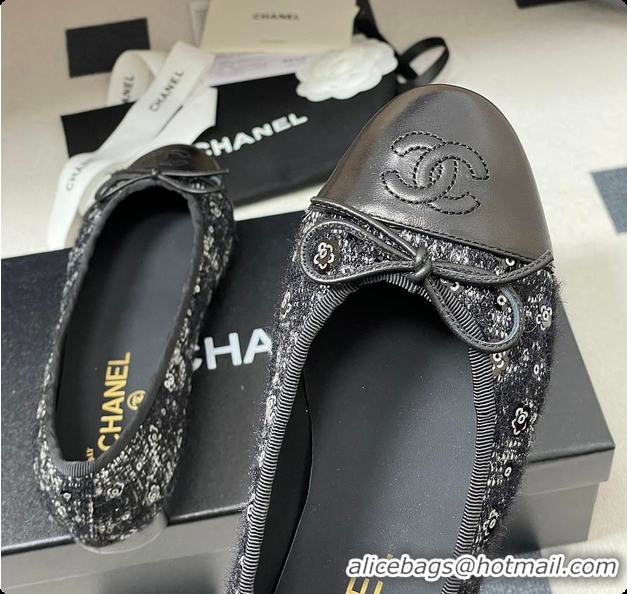 Popular Style Chanel Ballerina Shoes Tweed Black 6080110