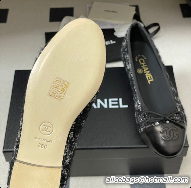 Popular Style Chanel Ballerina Shoes Tweed Black 6080110