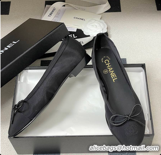 Pretty Style Chanel Ballet flats Mesh & Grosgrain Black 6080111