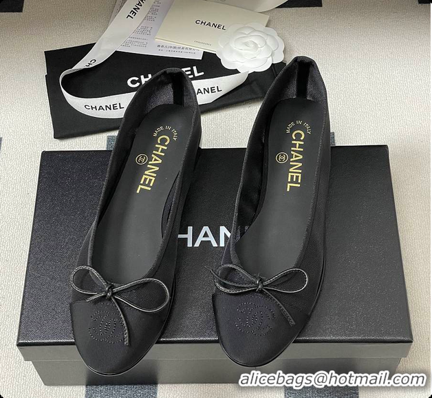 Pretty Style Chanel Ballet flats Mesh & Grosgrain Black 6080111