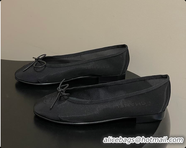 Pretty Style Chanel Ballet flats Mesh & Grosgrain Black 6080111