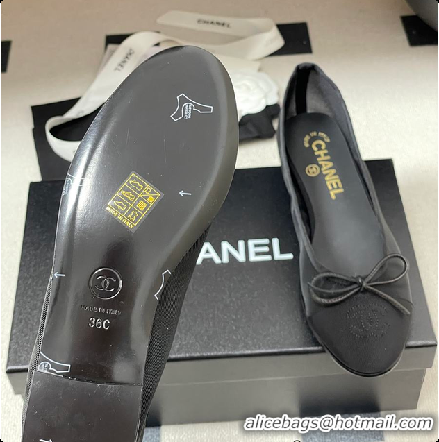 Pretty Style Chanel Ballet flats Mesh & Grosgrain Black 6080111