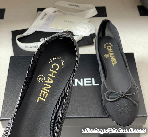 Pretty Style Chanel Ballet flats Mesh & Grosgrain Black 6080111