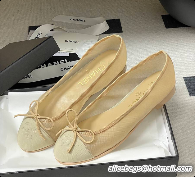 Top Grade Chanel Ballet flats Mesh & Grosgrain Beige 6080111