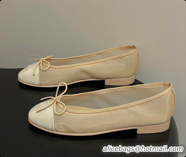 Top Grade Chanel Ballet flats Mesh & Grosgrain Beige 6080111