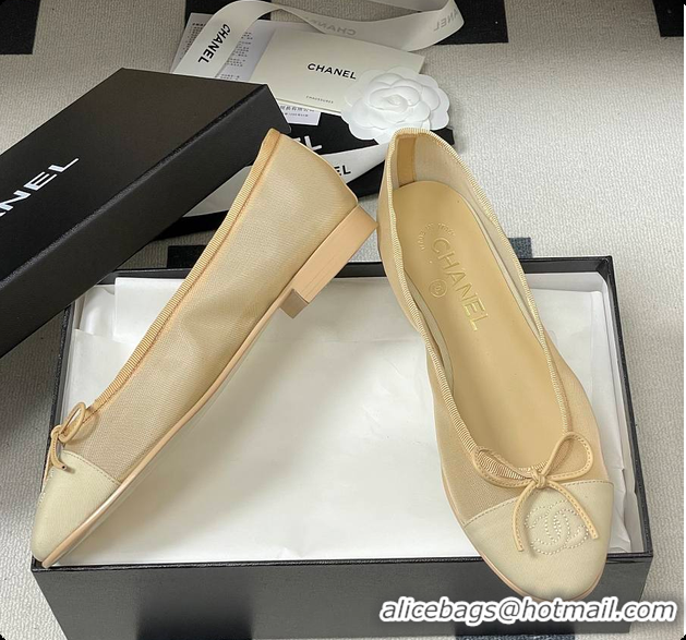 Top Grade Chanel Ballet flats Mesh & Grosgrain Beige 6080111