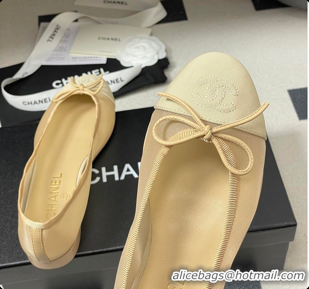 Top Grade Chanel Ballet flats Mesh & Grosgrain Beige 6080111