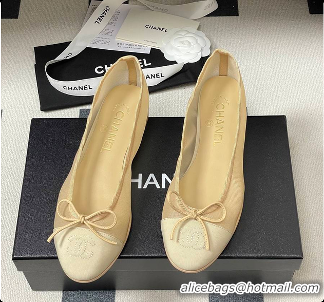 Top Grade Chanel Ballet flats Mesh & Grosgrain Beige 6080111