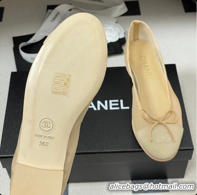 Top Grade Chanel Ballet flats Mesh & Grosgrain Beige 6080111