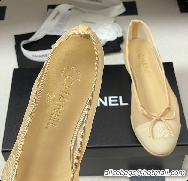 Top Grade Chanel Ballet flats Mesh & Grosgrain Beige 6080111