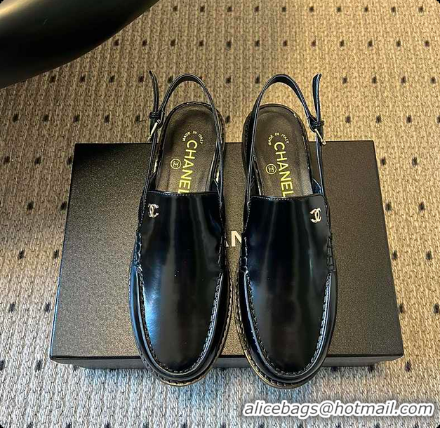 Grade Quality Chanel Slingbacks Shiny Calfskin Black 6080112