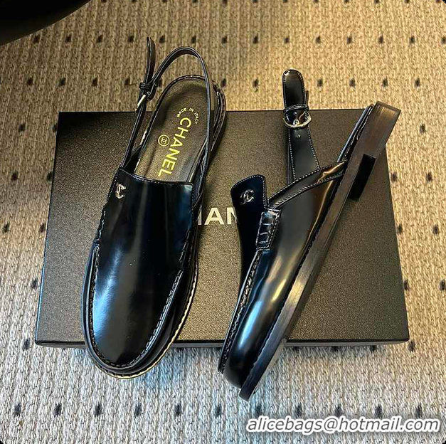 Grade Quality Chanel Slingbacks Shiny Calfskin Black 6080112