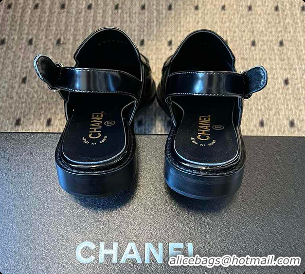 Grade Quality Chanel Slingbacks Shiny Calfskin Black 6080112