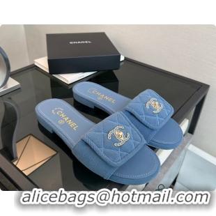 Luxury Cheap Chanel Mules Cotton Blue Denim 6080113