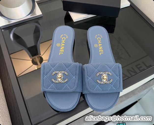 Luxury Cheap Chanel Mules Cotton Blue Denim 6080113
