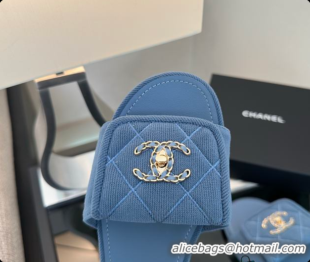Luxury Cheap Chanel Mules Cotton Blue Denim 6080113