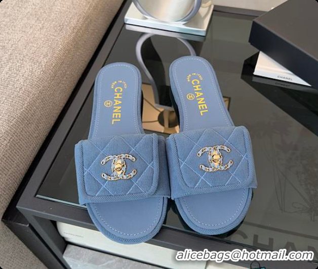 Luxury Cheap Chanel Mules Cotton Blue Denim 6080113