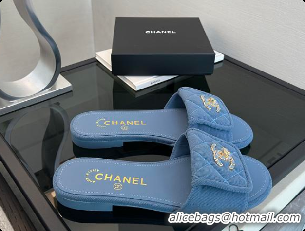 Luxury Cheap Chanel Mules Cotton Blue Denim 6080113