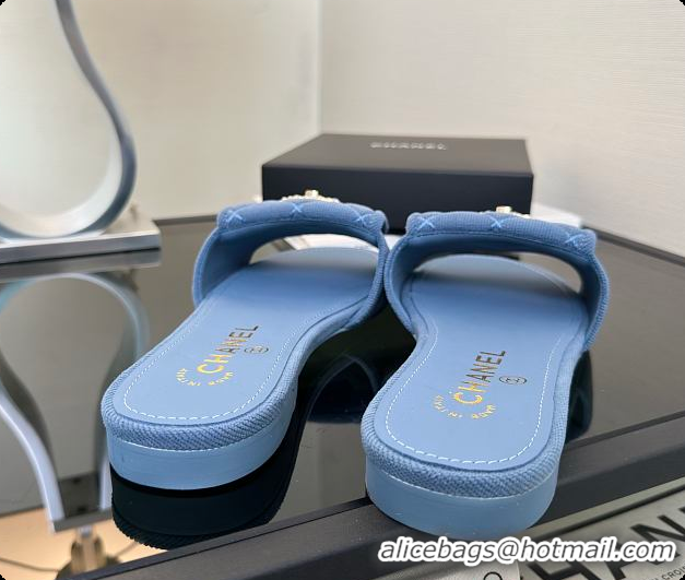 Luxury Cheap Chanel Mules Cotton Blue Denim 6080113