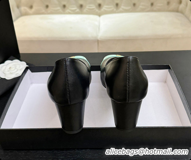 Stylish Chanel Pumps Lambskin & Patent Calfskin Black & Green 6080114
